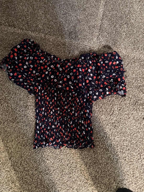 Cato Navy Floral One-Shoulder Ruffle Smocked Top - Picture 6 of 6